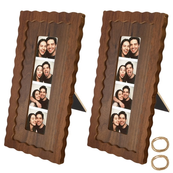 Vintage Wavy Edge Wooden Photo Strip Frame, Dual Layer, Tabletop and Wall Mount, 2 Pack, 11.93 x 5.75"