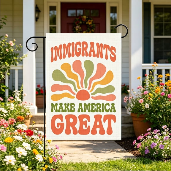 Vintage Wavy Text Immigrants Make America Great Garden Flag, Progressive Political Yard Decor, Thanksgiving Christmas Gift