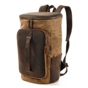 Vintage Waxed Canvas & Leather Backpack - Large Capacity for Travel, Sports & School