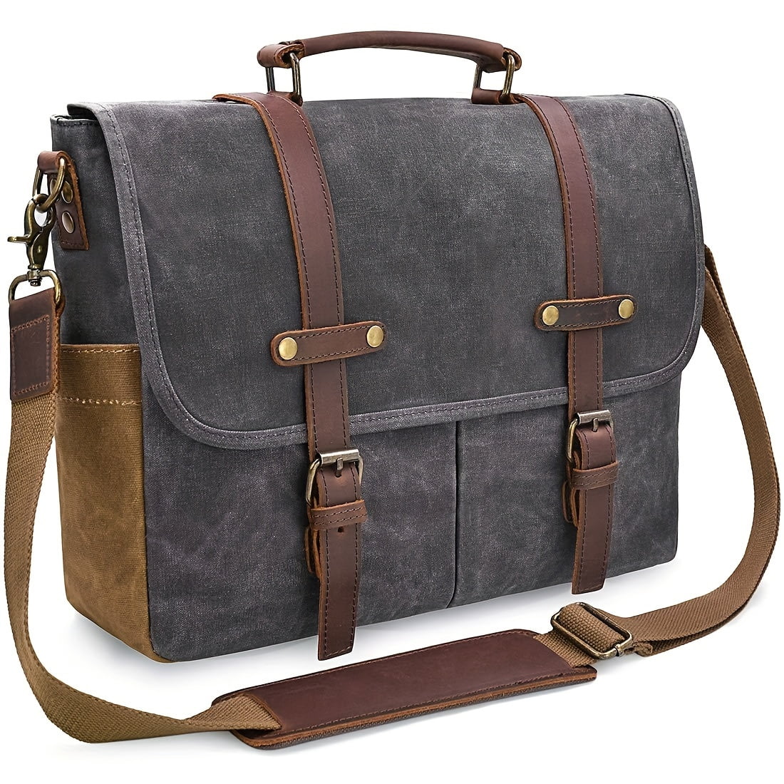 Vintage Waxed Canvas Messenger Bag for Men, 15.6" Laptop Briefcase with 9 Pockets, Heavy-Duty Work Satchel for Business Travel College