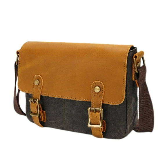 Vintage Waxed Canvas and Leather Shoulder Bag, Water-Repellent Crossbody Bag for Outdoor Sports