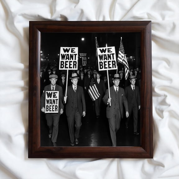 Vintage "We Want Beer" Protest : Man Cave Bar Art #121, Unframed Canvas Size 12x18