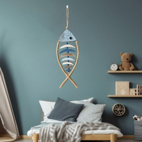 Vintage Weathered Wood Fishbone Wall Art Hanging Decor, Nautical Mediterranean Style Home Decoration for Living Room Bedroom Bathroom