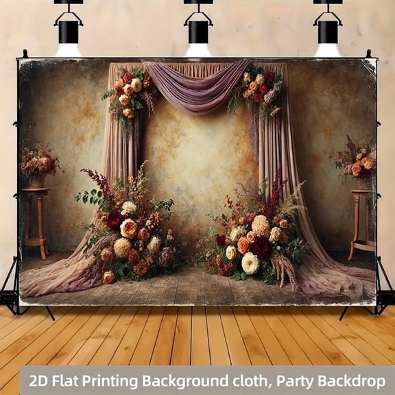 Vintage Wedding Backdrop Boho Floral Bridal Shower Photography Background Romantic Purple Pink Curtain Engagement Party Decorations Banner Supplies Photo Booth Props
