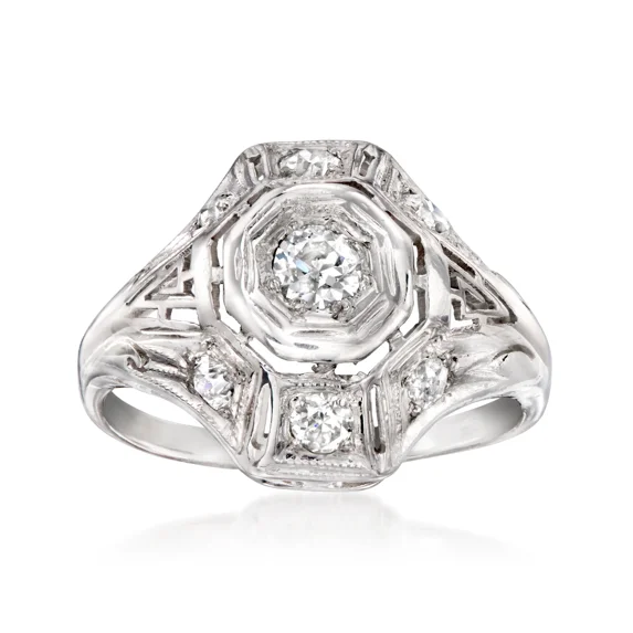 Vintage Wedding Ring, Fine Ring, 14K White Gold Plated, Art Deco Engagement Ring, 1.4 CT Round Brilliant Cut Simulated Diamond, Anniversary Gifts For Women's, Valentine Ring