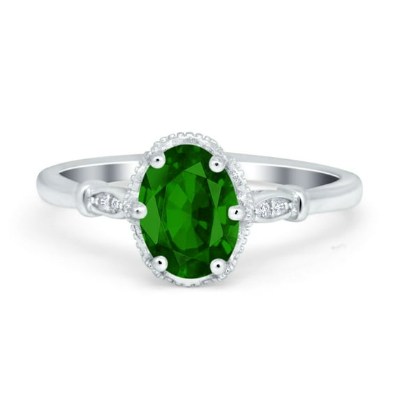 Vintage Wedding Ring Oval Simulated Green Emerald CZ 925 Sterling Silver Size 5