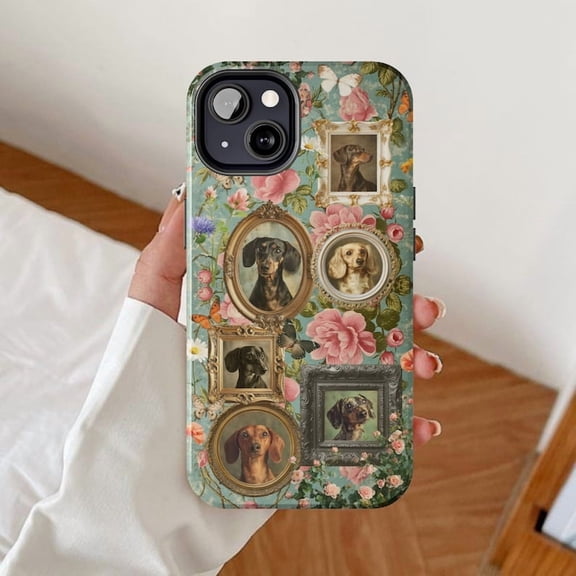 Vintage Weiner Dachshund Collage Flower Heavy-Duty Protective H756 Premium Durable Case for iPhone 17 16 15 14 13 12 11 Pro Max – Unisex Style