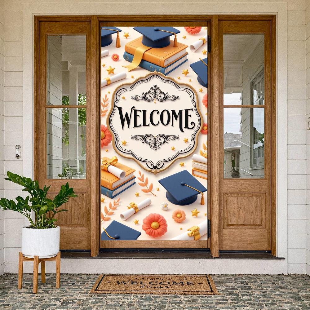 Vintage Welcome Banner Gold Accent Graduation Display Scroll Design ...