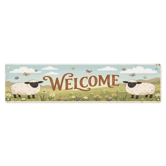Vintage Welcome Cheviot Sheep Vintage Metal Tin Sign Plaque Wall Decor for Cafe, Club, Garden Metal Poster 4x16Inch