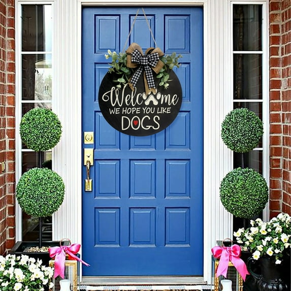 Vintage Welcome Front Door Hanger, Festive Door Wreath Matching Door Decoration, Rustic Hanging Door Sign for Porch Entryway Home Exterior Decor, Black, 11.8*11.8in