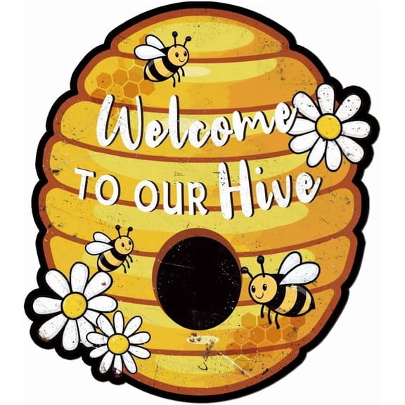 Vintage Welcome to Our Hive Bee Metal Tin Sign Honey Bee Retro Tin Sign Hanging Decor for Shop Store Porch Garden Home Bee Hive Metal Wall Plaque Decoration for Home Decor 10.23x11.53 Inch for DIY