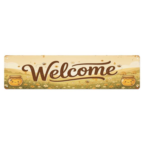 Vintage Welcome Honey Jar Vintage Metal Tin Sign Plaque Wall Decor for Cafe, Club, Garden Metal Poster 4x16Inch