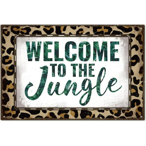 Vintage "Welcome To The Jungle" Text Metal Tin Sign For Garage Man Retro Signs Garden Cave Signs Art Plaque Poster Wall Decor for Home Kitchen Bar Club 8×12inch