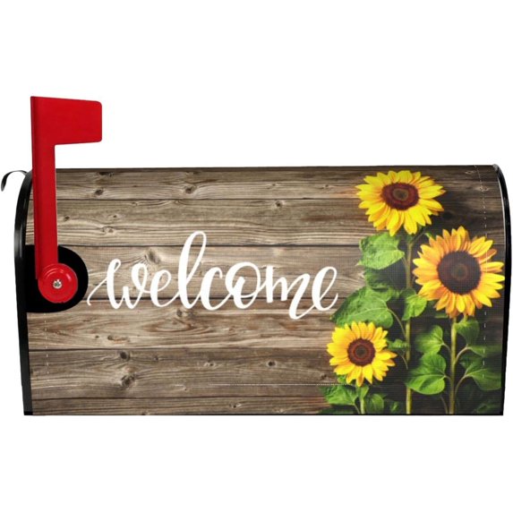 Vintage Welcome Mailbox Covers Magnetic Standard Size 18" X 21" Aged Wood Grain Sunflower Mailbox Cover Decorations Wrap