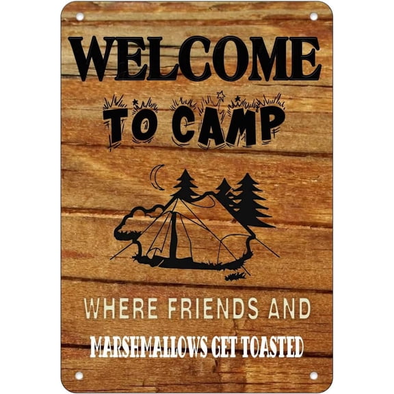 Vintage Welcome To Camp Metal Tin Sign Wall Farmhouse Rustic Camping Signs Outdoor Cabin Camp Decor Metal Tin 8X12 Inches