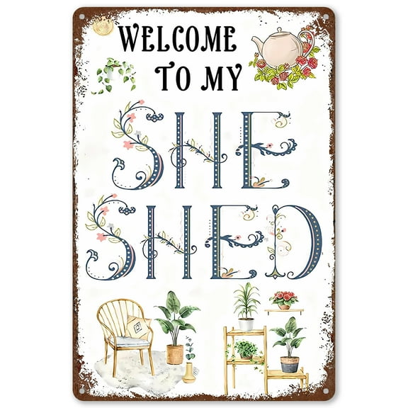 Vintage Welcome To My She Shed Tin Sign, Funny Metal Sign, Wall Decor, Bar Decor 8x12 Inches