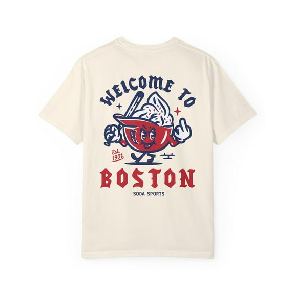 Vintage 'Welcome to Boston' Ice Cream Baseball Graphic T-Shirt, Retro Soda Sports Design, Est. 1901