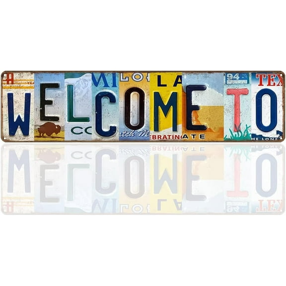Vintage Welcome to Wall Decor Street Signs Bar Metal Tin Signs Welcome Sign for Front Door 16 x 4 Inches