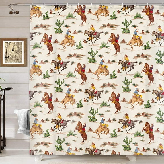 Veigike Vintage West Cowboy Shower Curtain, 70" x 70" Waterproof Polyester 12 Count