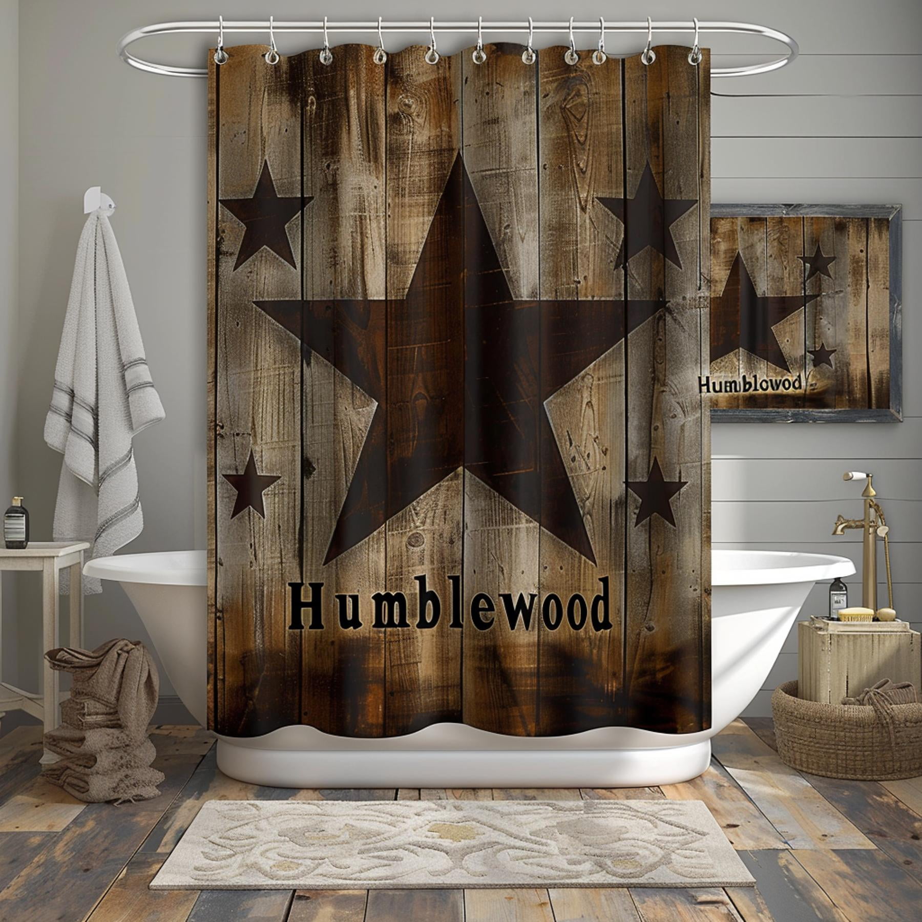 Vintage Western Bathroom Decor Set with Rustic Wood Wall Cowboy Style