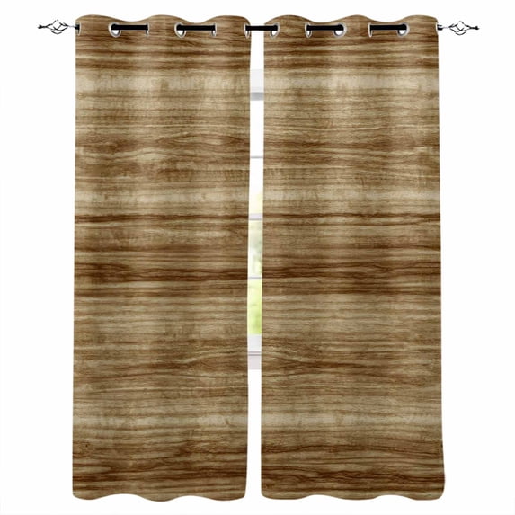 Vintage Western Blackout Curtains for Bedroom, Rustic Farmhouse Wooden Grain Barn Door Thermal Insulated Kitchen Drapes with Grommets, Light Blocking Window Treatment, 2 Panels 52" x 84"