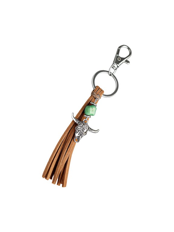 Vintage Western Charm Keychain With Alloy Cow Horse Hoof Leaves Charm And Fringe Detail For Bag Or Home Decoration