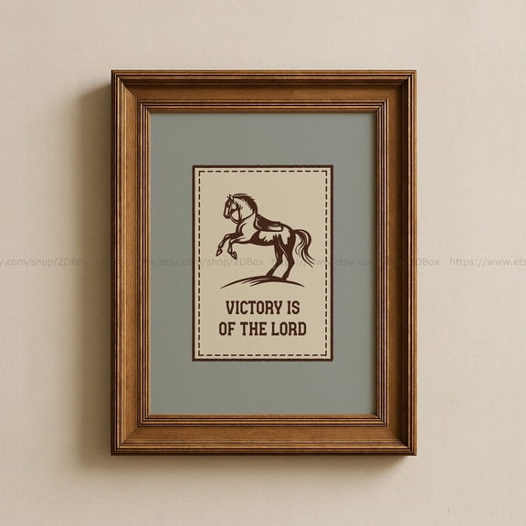 Vintage Western Christian Wall Art Blue Cowboy Nursery Decor Horse Print Victory Is The Lord Rustic Boys Room Christian Western Art Unframed Paper Print