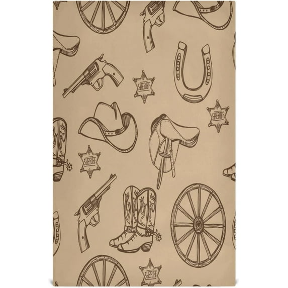 Vintage Western Contry Theme Kitchen Dish Towels Set of 1, Cowboy Hat Boots Texas Stars Washable Tea Towels Dishcloths Lint-Free 18x28 Inch Fast Drying for Kitchen Restaurant Bar Clean