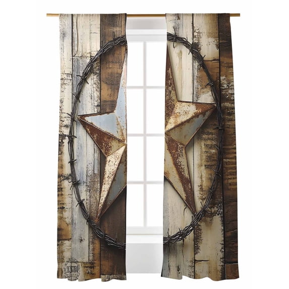 Vintage Western Country Patriotic Sheer Curtains 2 Panels Set Independence Day Lihgt Filtering Rod Pocket Voile Drape, Semi Sheer Window Curtains for Bedroom Living Room, 52"x108"