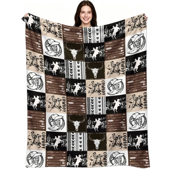 Vintage Western Cowboy Bull Skull Arrow, Soft Warm Flannel Fleece, Vintage Rustic Retro, Throw Blanket, Cozy Warm, Home Decor, Couch Sofa Bed Living Room