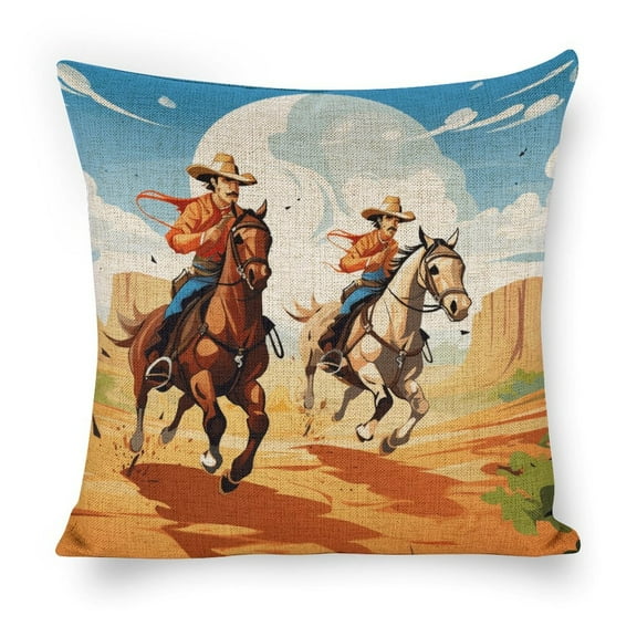 Vintage Western Cowboy Farmhouse Pillow Covers Rustic Linen Decorative Pillows Square Cushion Covers for Couch Sofa Bedroom Home Decor