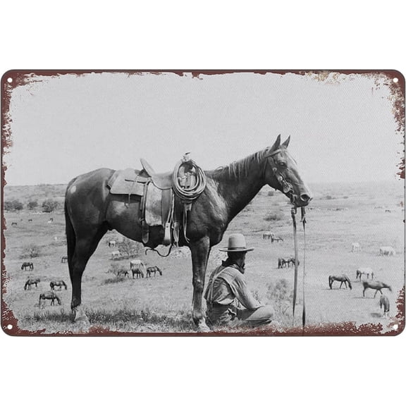 Vintage Western Cowboy Horses Metal Tin Wall Art Plaque Sign 8x12 Inch for Home Bar Pub Cafe