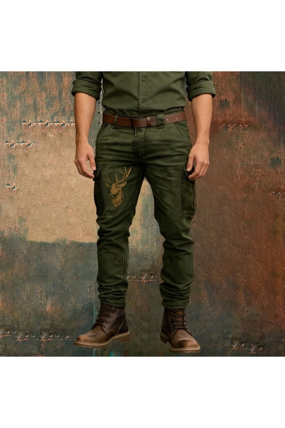 Vintage Western Cowboy Pants for Men Outdoor Casual Work Long Cargo Trousers Spring Army Green M
