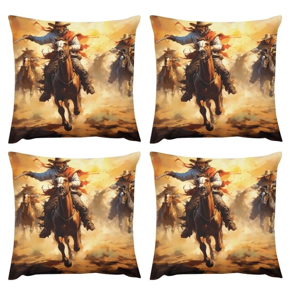 Vintage Western Cowboy Pillow Covers 18 "x18 " Set of 4 pcs，Modern Sofa Throw Pillow Cover, Decorative Home Outdoor Linen Fabric Geometric Pillow Case