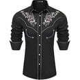 thumbnail image 1 of Vintage Western Cowboy Shirt for Men Embroidered Long Sleeve Pearl Snap Shirt Rhinestone Button Down Shirt Spring Fall Black S, 1 of 4