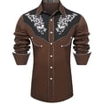 thumbnail image 1 of Vintage Western Cowboy Shirt for Men Embroidered Long Sleeve Pearl Snap Shirt Rhinestone Button Down Shirt Spring Fall Brown XL, 1 of 4