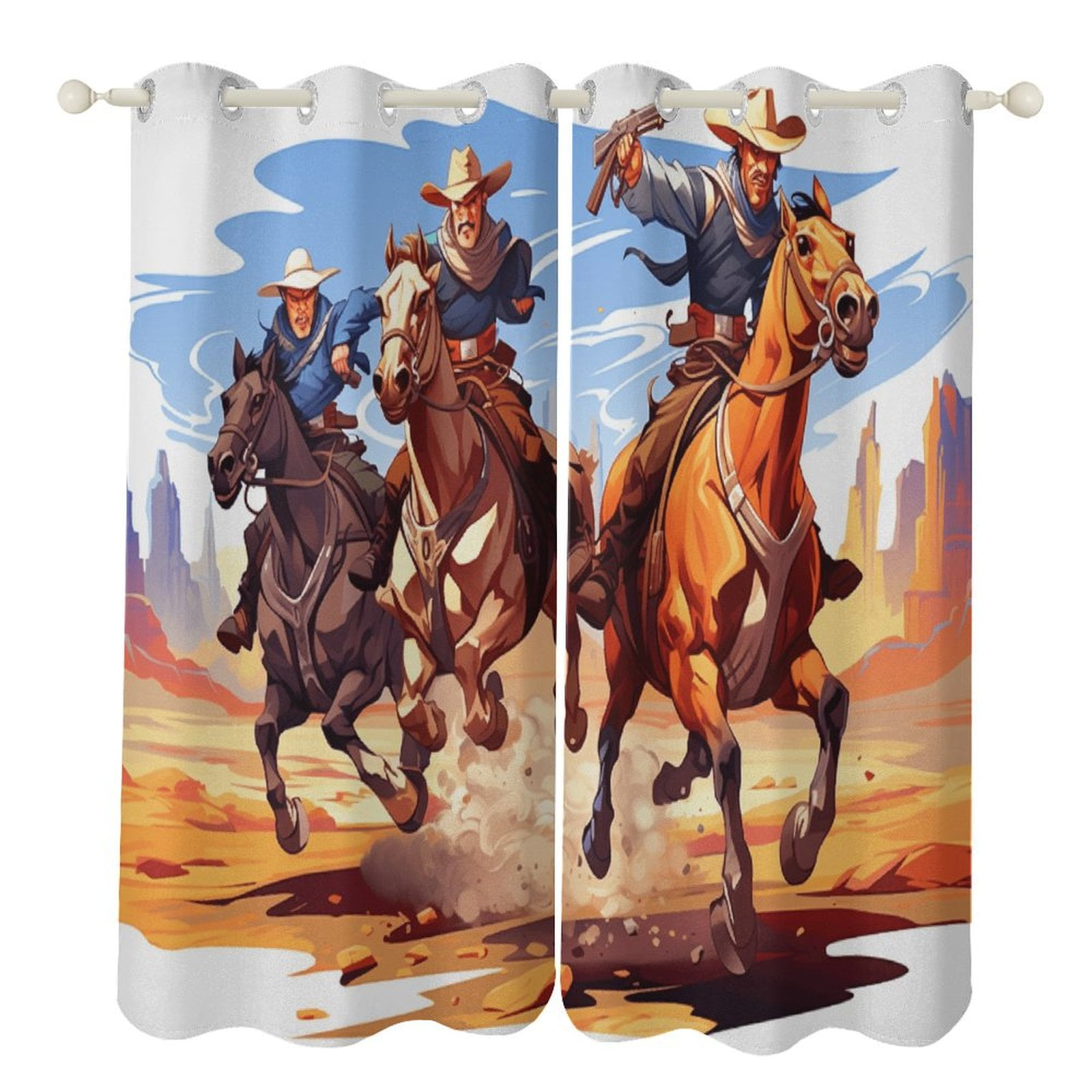Panel Cowboy Vintage Western Cowboy Window Curtain Panels Grommet Blackout Curtains ...