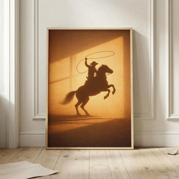Vintage Western Cowboy Window Shadow Poster Retro Rodeo Horse Wall Art Print Sunset Western Ranch Aesthetic Print Rustic Cowboy Art