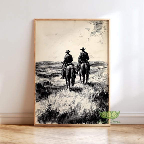 Vintage Western Cowboys Rustic Frontier Landscape Cowboy Horse Classic Western Country Home Poster Unframed Paper Print