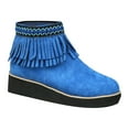 thumbnail image 1 of Vintage Western Cowgirl Style Wedges Aztec Fringe Ankle Boots Retro Indian Chunky Platform Slouch Booties for Women, 1 of 1