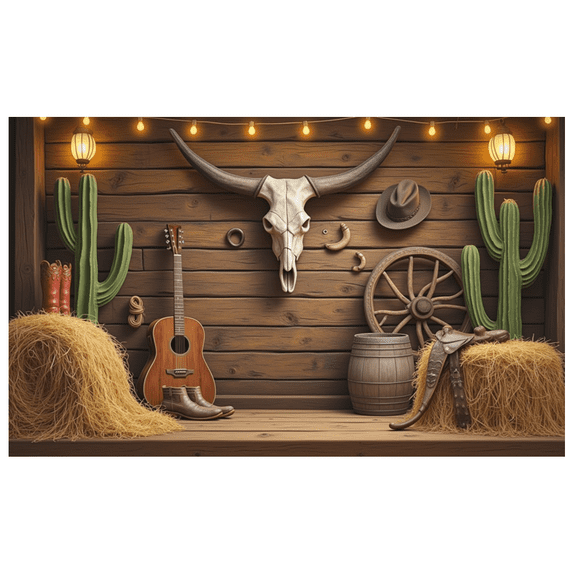 Vintage Western Decor Cowboy Skull Barn Backdrop for Birthday Party Photography Children Event Celebration