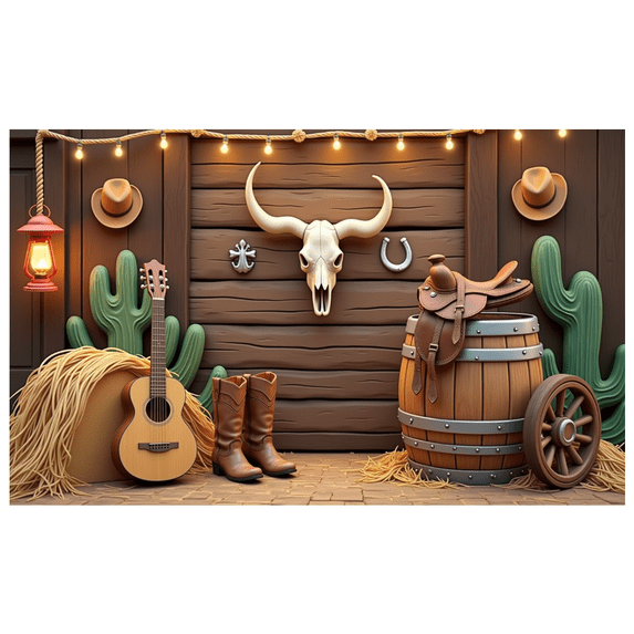 Vintage Western Decor Cowboy Skull Barn Backdrop for Birthday Party Photography Children Event Celebration
