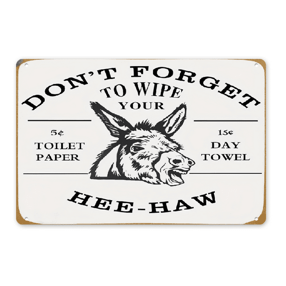 Vintage Western Donkey Metal Wall Sign - Humorous _Don't Forget to Wipe Your Hee-Haw_ Bathroom Decor, Retro Toilet Paper Plaque with Metal Support, Rustic Home Decoration for Farmhouse or Ranch Style