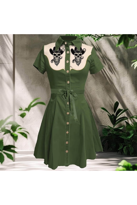 Vintage Western Flower Printed Shirt Dress Women Summer Button Down Casual Retro Style Midi Dresses 1700's Dresses for Women Summer Tunic Dress Wrap Dresses for Women Casual Summer Casual Dress with