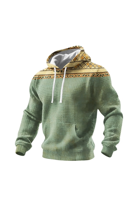 Vintage Western Hooded Sweatshirts for Men Trendy Long Sleeve Aztec Ethnic Graphic Tee Shirts Loose Hoodies