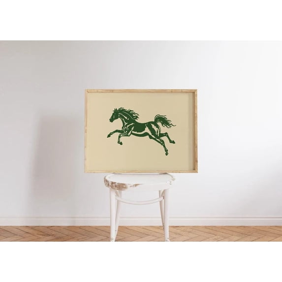Vintage Western Horse - Green Retro Home Decor Cowboy Aesthetic Art, UNFRAMED Size 16x16