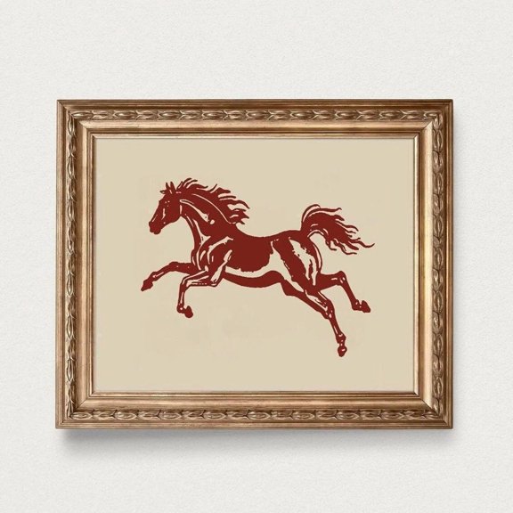 Vintage Western Horse, Red Retro Home Decor, Preppy Dorm, Rustic Wall Art Living Room, Rust Brown Aesthetic - #0006Bh Wall Art, Modern Wall Decor, 16x24 UNFRAMED