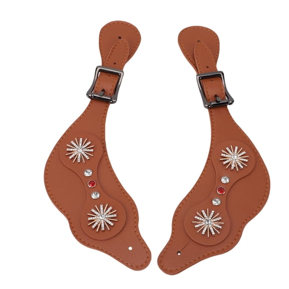 Vintage Western Leather Spur Straps Adjustable Rhinestone Floral Boots Accessories for Horse Riders 10.8 Inches / 27.5 cm Brown 1 Pair
