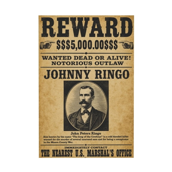 Vintage Western Outlaw Wanted Poster Canvas Wall Art for Bedroom or Living Room Decor 12*18in