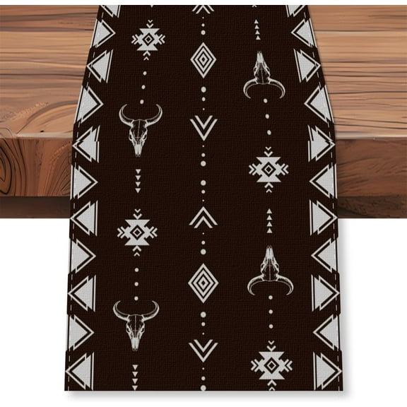 Vintage Western Printed Table Runner 13x72 Inch Cow Bones Kitchen Dining Table Decoration Boho Aztec Native Table Runners for Home Kitchen Holiday Party Dresser Indoor Outdoor Decor